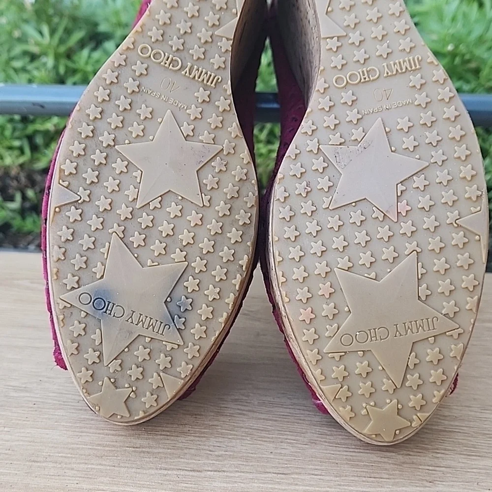 JIMMY CHOO 'PAPINA' BERRY WINE SUEDE CORK WEDGE Size 40